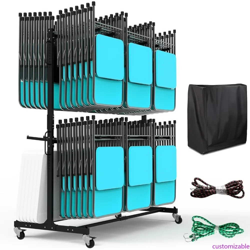 

Sturdy Folding Chair Storage Cart with Rotating Wheels, Accommodates 12 Tables or 84 Chairs, Supports 1000 LBS, Double-Layered