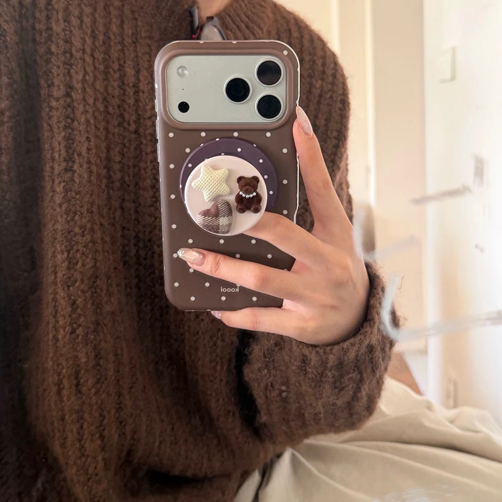 Luxuriöse braune weiße Polka Dot-Muster-Magnet-Handyhülle für iPhone 13, 14, 15, 16, 17 Pro Max, stoßfeste, niedliche Abdeckung für Magsafe-Hülle – Detail 7