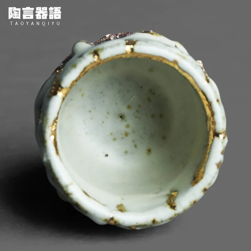 Rock mine pottery wormhole painting gold master tea cup hand-kneaded craftsmanship individual kung fu tea ceremony tea single cu