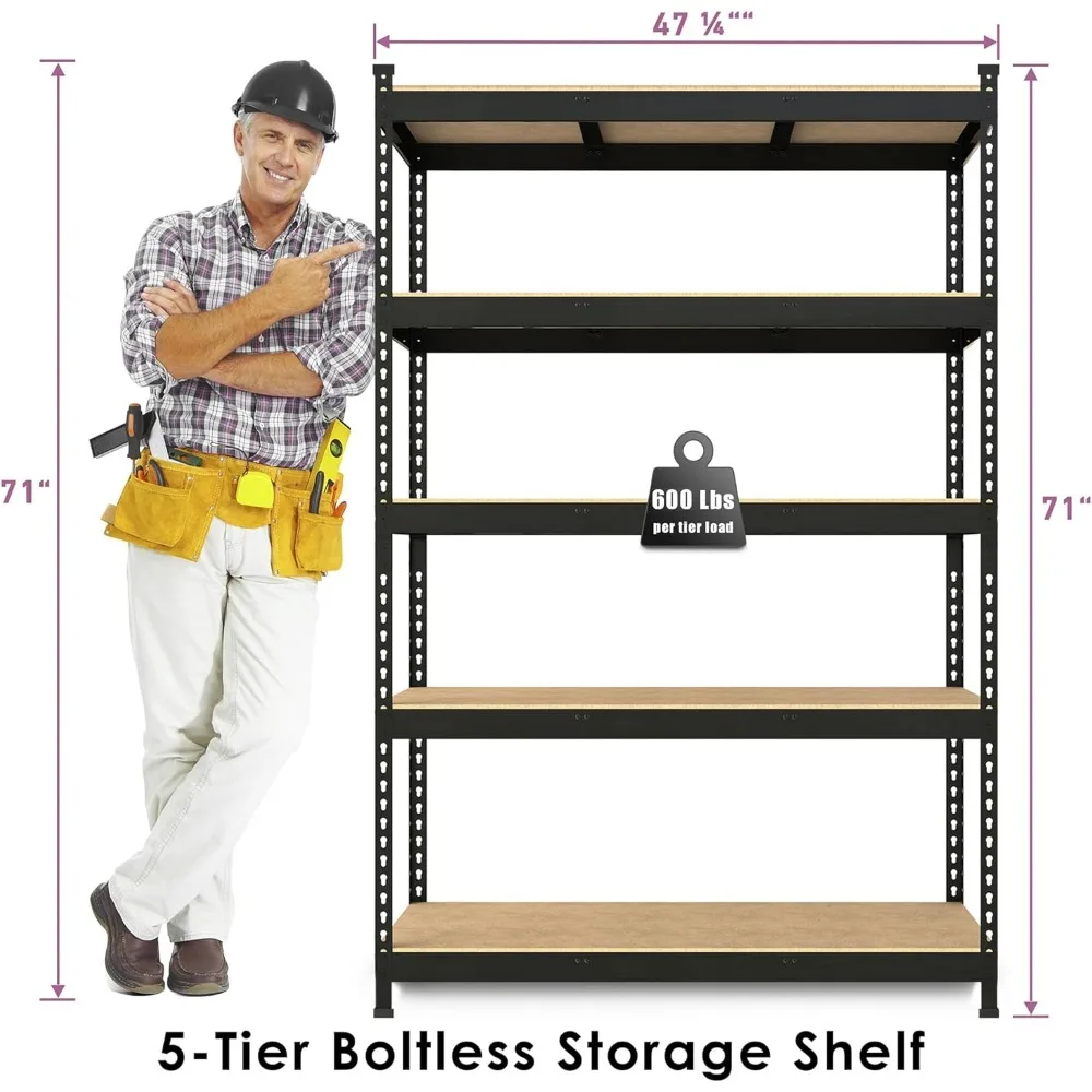 Imagem -06 - Shelving da Garagem do Metal Cremalheiras Eretas da Prateleira do Serviço Público Prateleiras Resistentes do Armazenamento 48 w x 24 d x 72 h Níveis Unidade Ajustável do