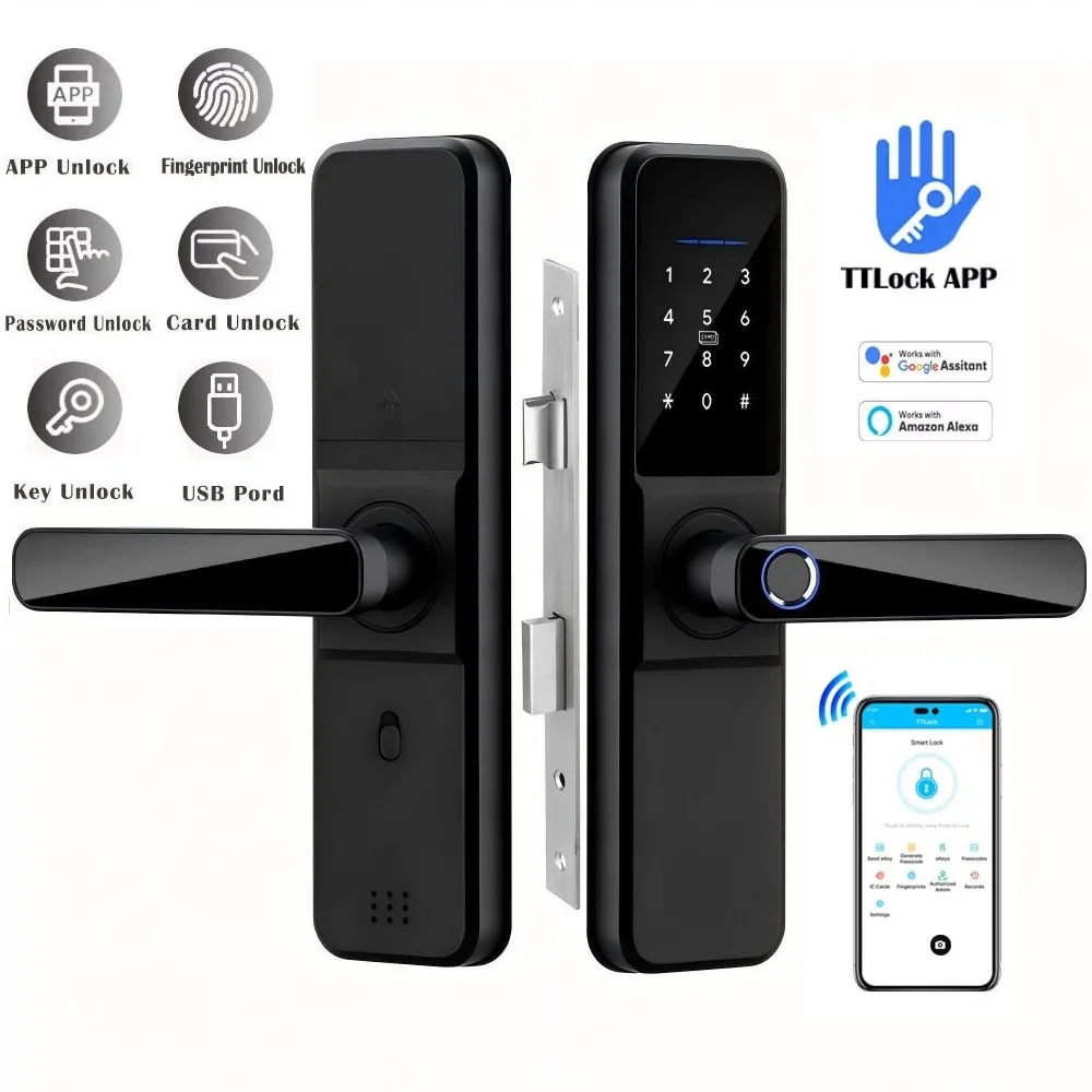 Smart Fingerprint Door Lock TTLock Bluetooth Biometric Digital Lock with App RFID Card Password for Hotel Home