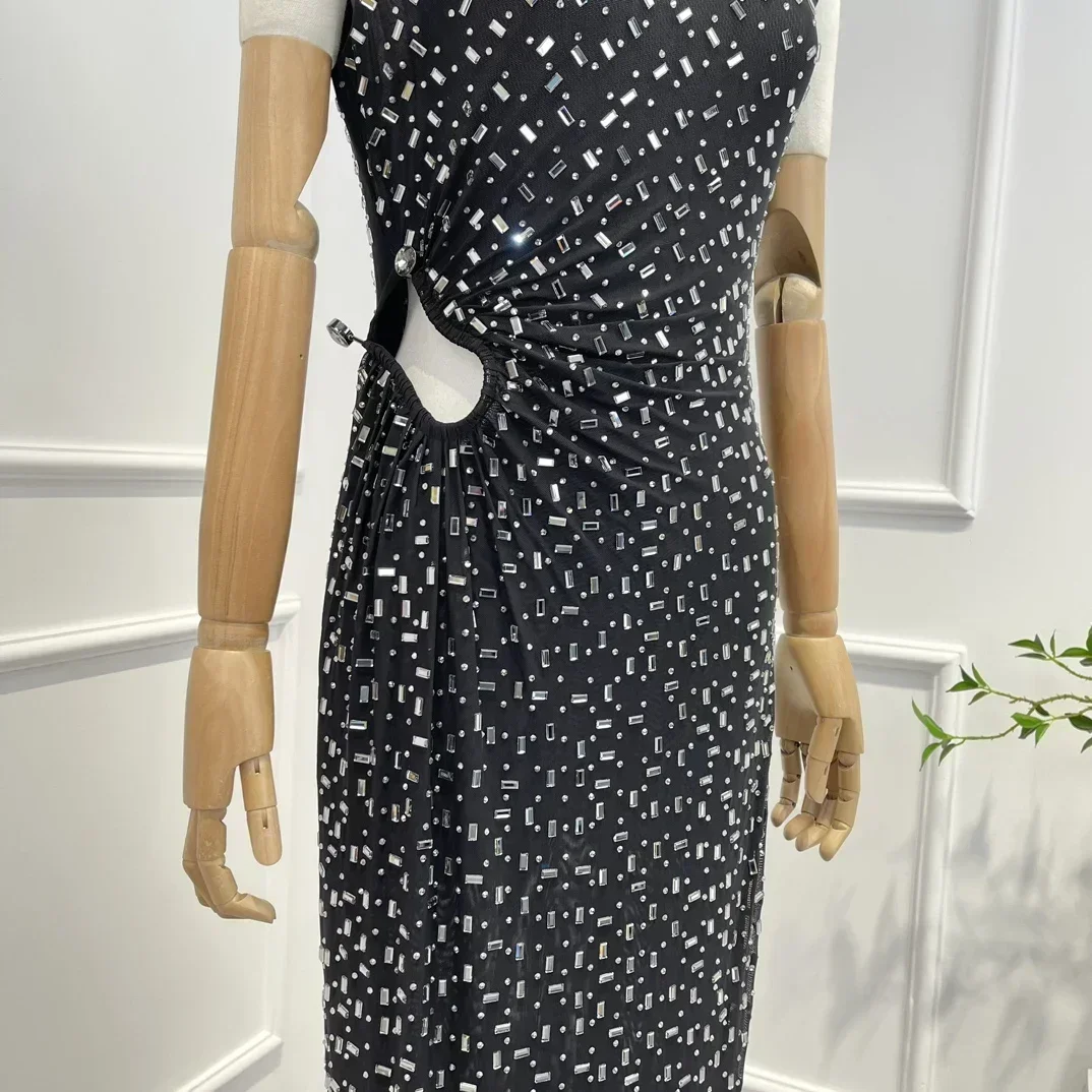 

2023 New Black Sleeveless Cyst Out Waist Long Dress for Party