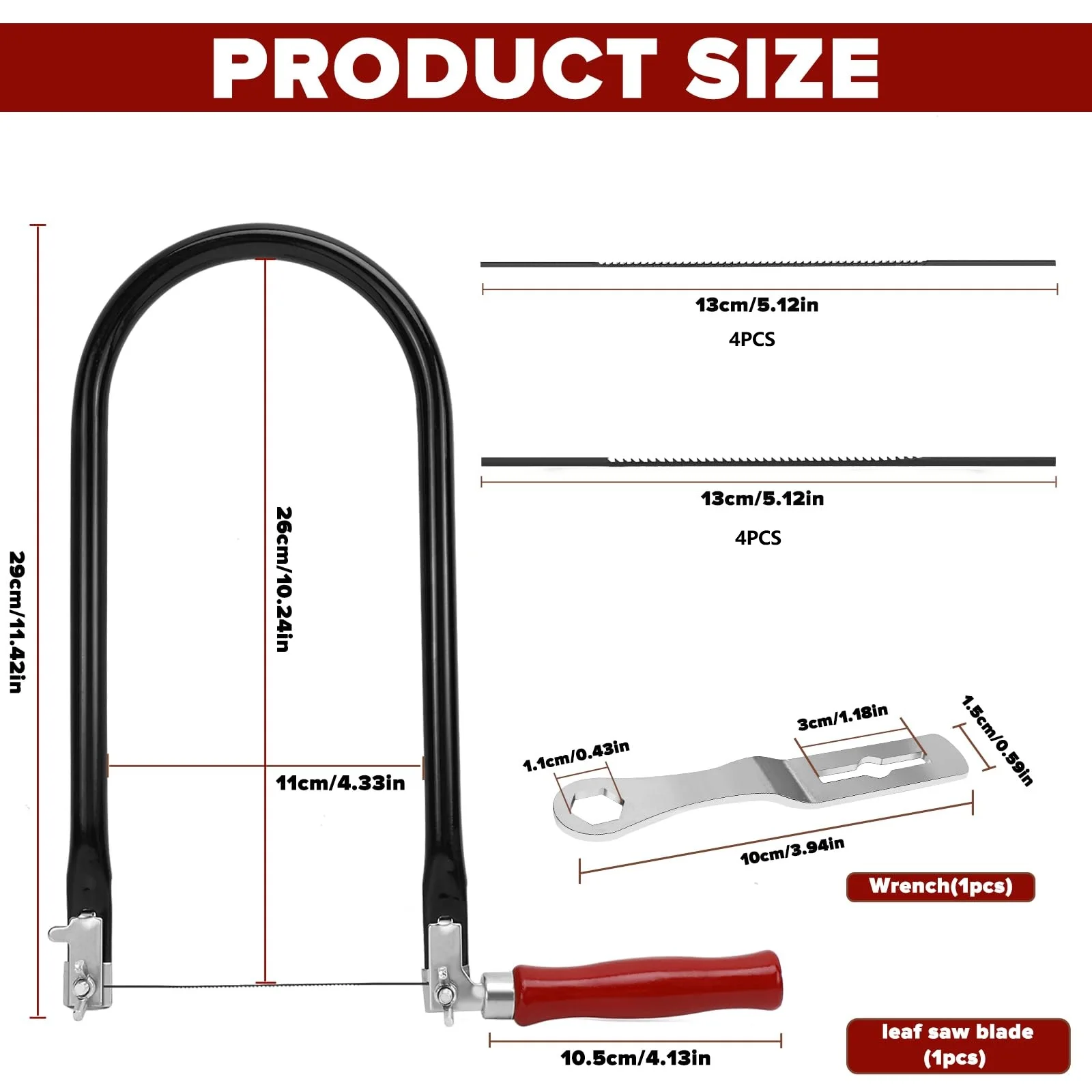 Soporte en U de 260mm para sierra manual, marco de copia manual con 8 hojas de sierra de repuesto para trabajo de madera, herramienta de corte DIY, 1 Uds. ﻿