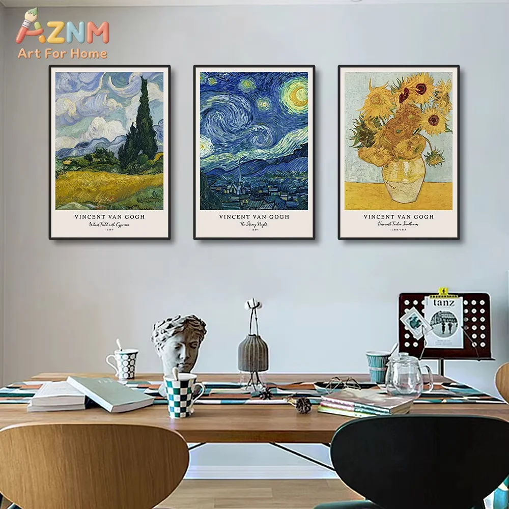 1Pc/3Pcs Vincent Van Gogh Writings Prints and Posters Great Work The Starry Night Canvas Painting Decorations for Living Room