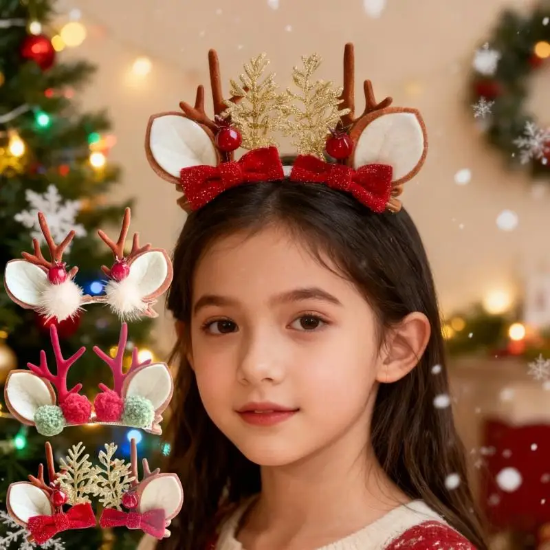 

2Pcs Cute Antlers Hair Clips Christmas Hairpin Girl Heart Elk Clips Xmas Plush Deer Ear Hairpins Children New Year Headdress