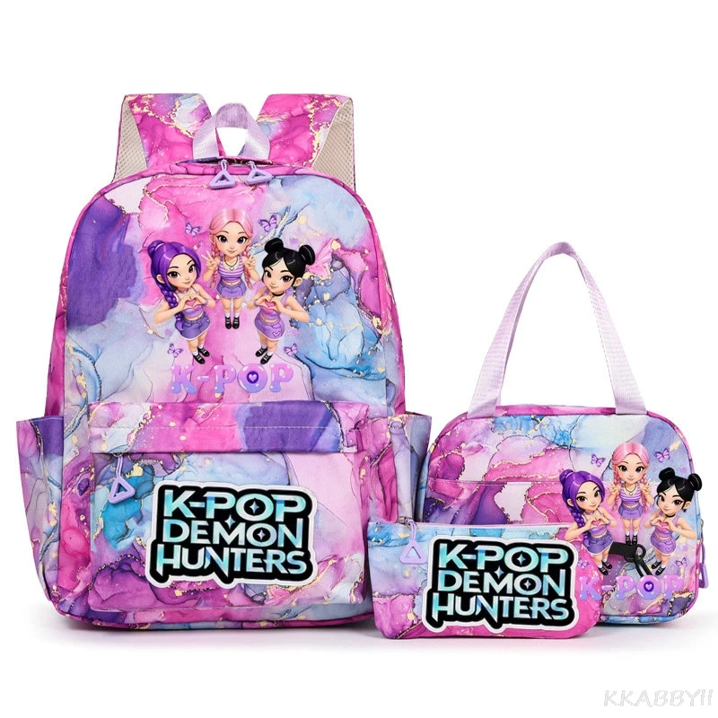 Mochila KPop Demon Hunter Rosa HUNTR/X para adolescentes, mochila escolar com bolsa de ombro para uso diário, meninas, mulheres, mochilas de viagem