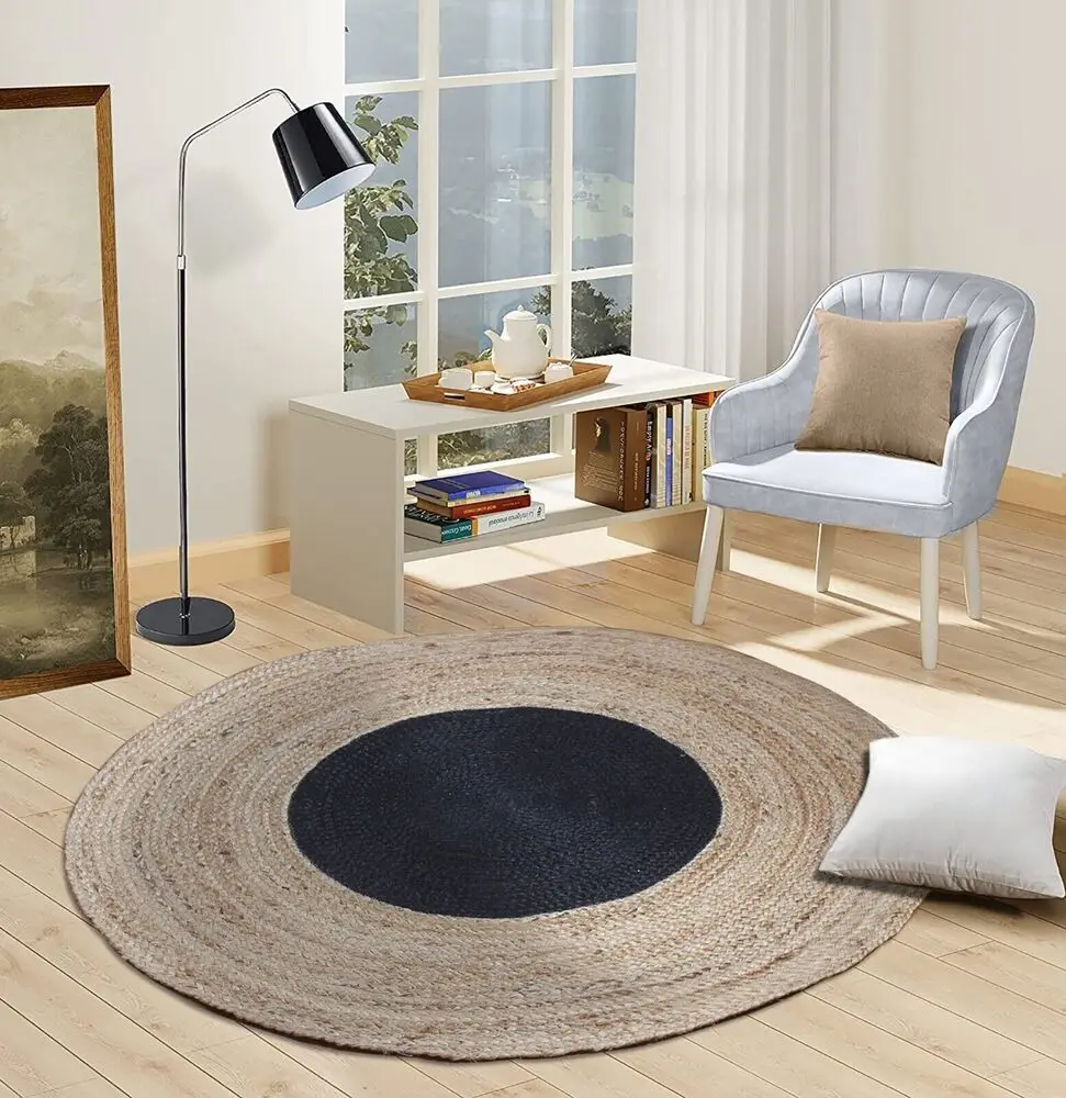 

Rug Natural Reversible 100% Jute Braided Round Carpet Modern Rustic Area Rugs Carpets for Living Room