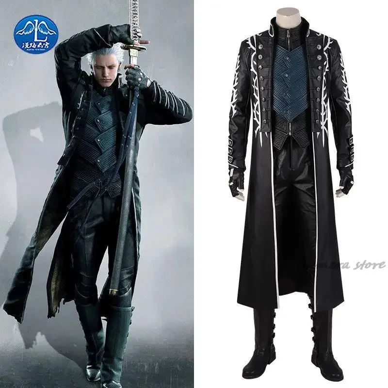 Heißes Spiel dmc5 cosplay vergil Kostüm nelo komplettes Outfit mit Stiefeln Halloween Karneval Männer Anzug Jacke Weste nach Maß