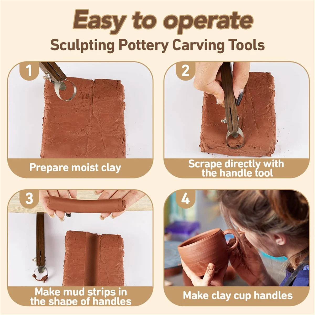 

L74A 2 шт. скребок для скульптуры, инструмент для резьбы по керамике, инструмент для керамической чашки, экструдер для глины, инструмент для чайной чашки, кружка, ручка, инструмент для резьбы по глине