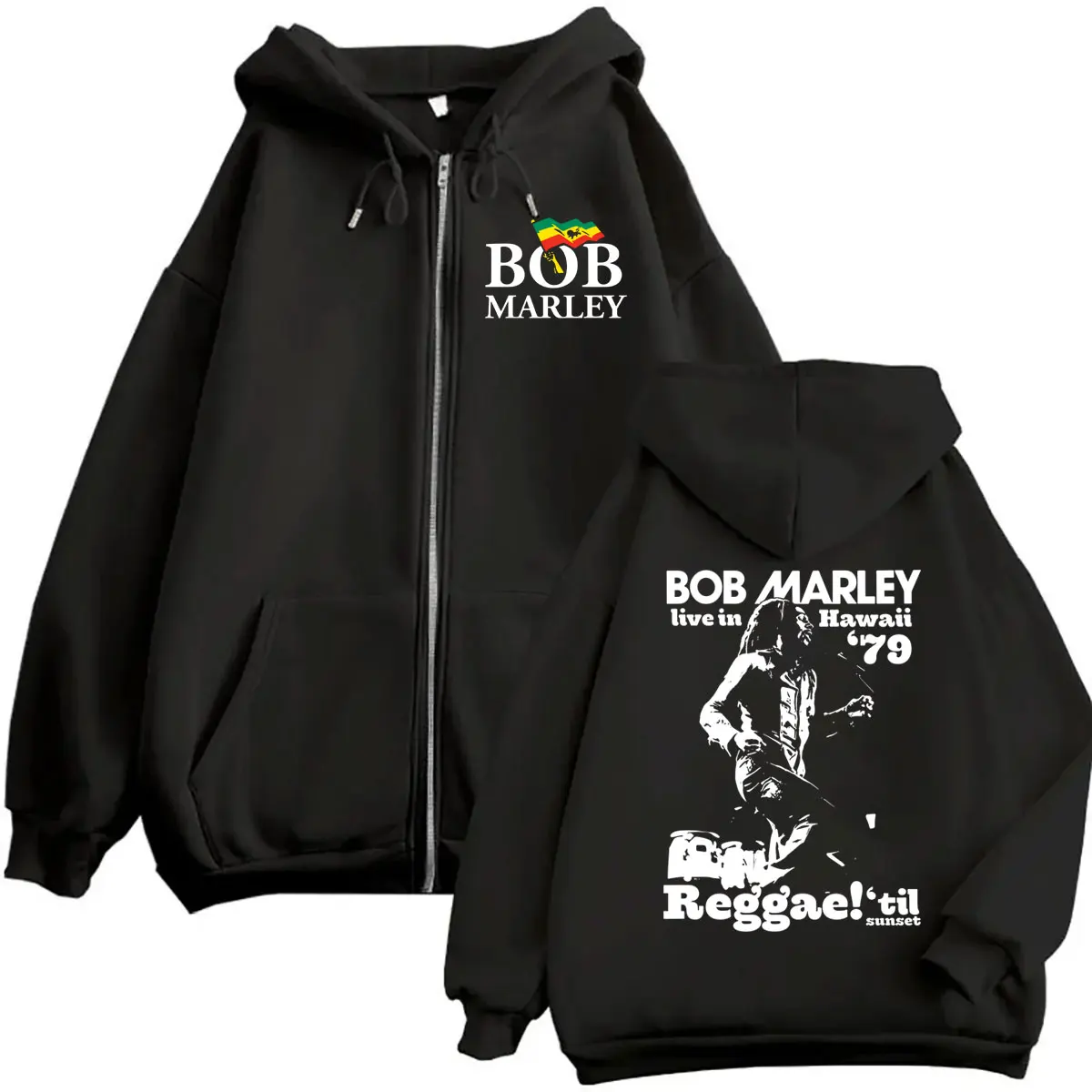 Sudadera con capucha y cremallera con estampado de Reggae Bob Marley para hombre y mujer, ropa informal, chaqueta con cremallera, abrigo, moda masculina, estilo vintage, ropa urbana de gran tamaño