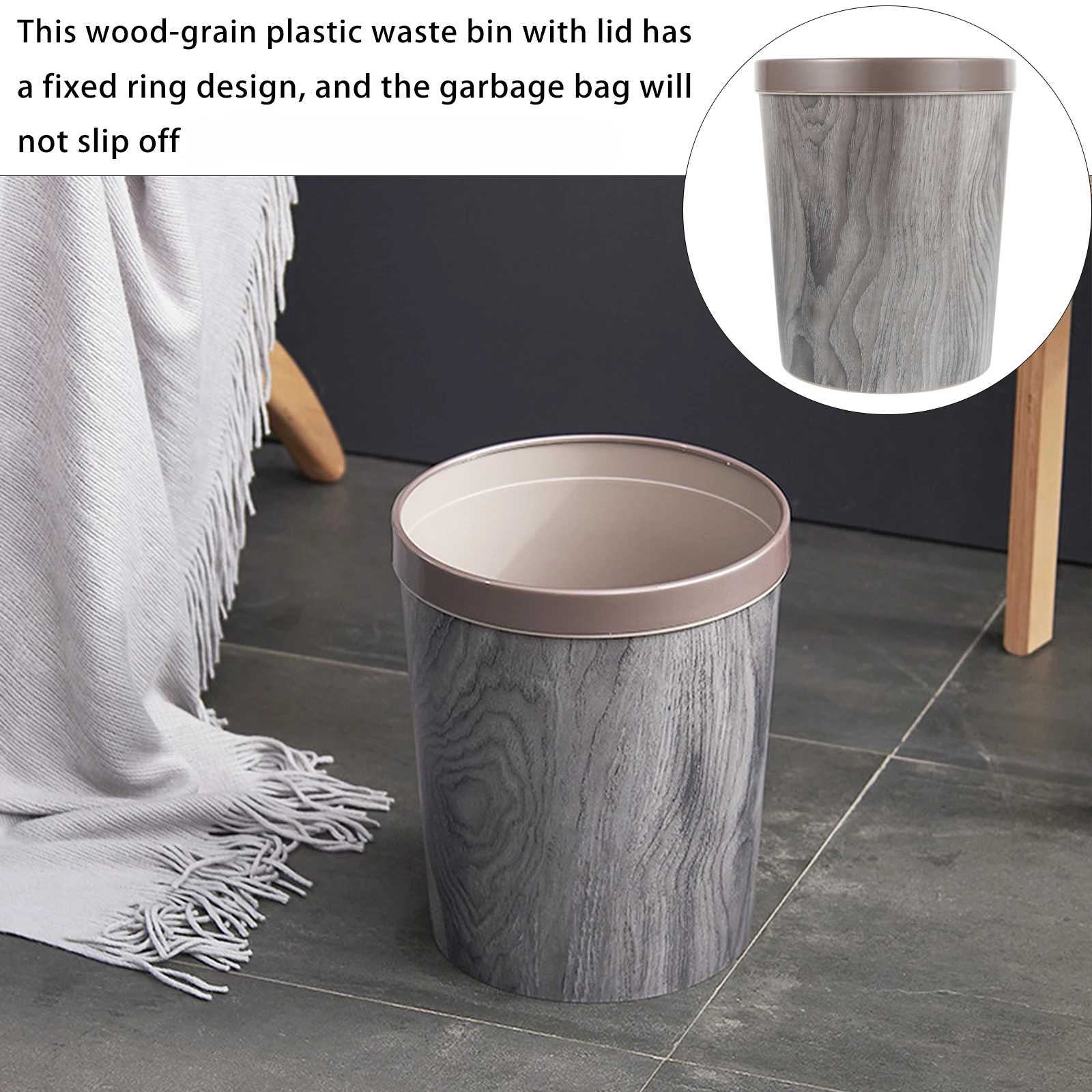 

Garbage Can Rubbish Bin Kitchen Holder Charming Trash Retro Household Storage Bucket Plastic Imitated Wooden Fixed Design