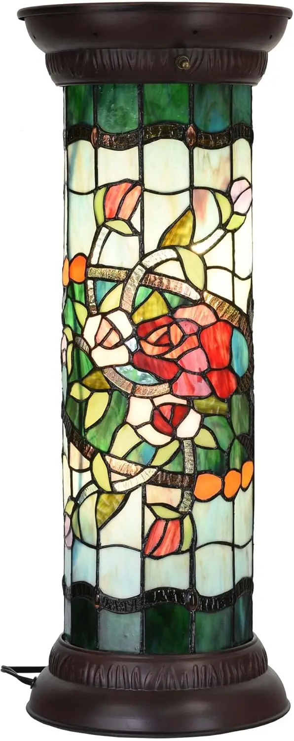 L10823 Rose Flower Tiffany Style Stained Glass Pedestal Floor Lamp For Decorating, 26 Inches Tall