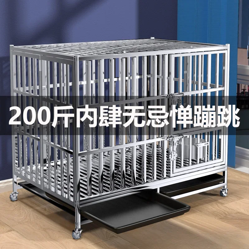 Stainless steel dog cage for large dogs Small folding square tube Golden Retriever pet