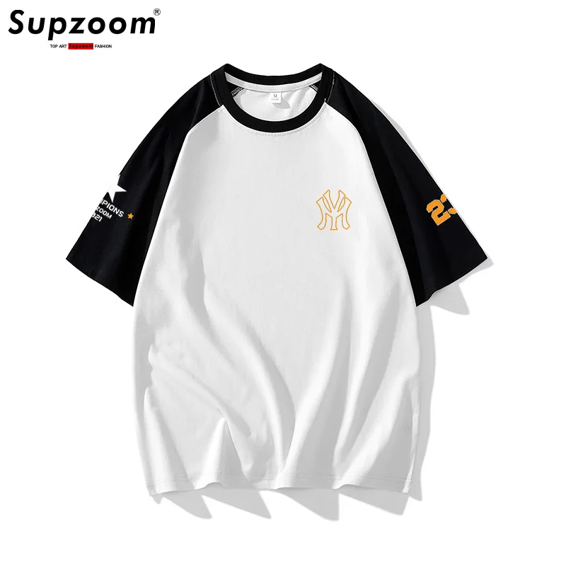 Supzoom New Arrival Summer Shoulder sleeve Printed Neutral Short O-neck Casual Hip Hop Heavy Texture Cotton Ins Loose Men Tshirt