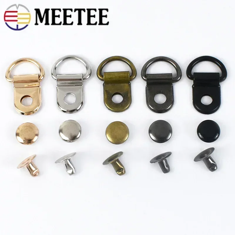 

10/20/50Sets 9*14mm Metal Copper D Ring Buckles Carabiner Installation Nail DIY Shoes Strap Buckle Bag Accessories Leather Craft