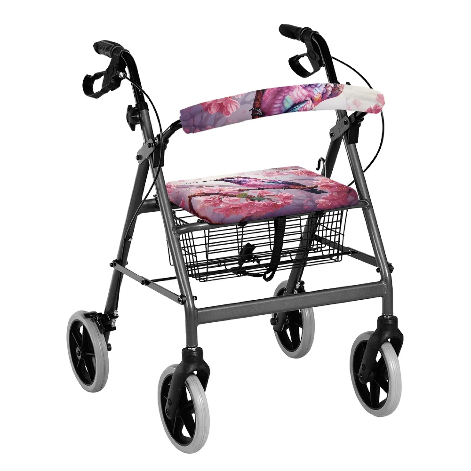 Coloranimal Durable Easy Install 2 Pieces Set Walker Seat Cover for Senior for Outdoor Cherry Blossom Bird Print