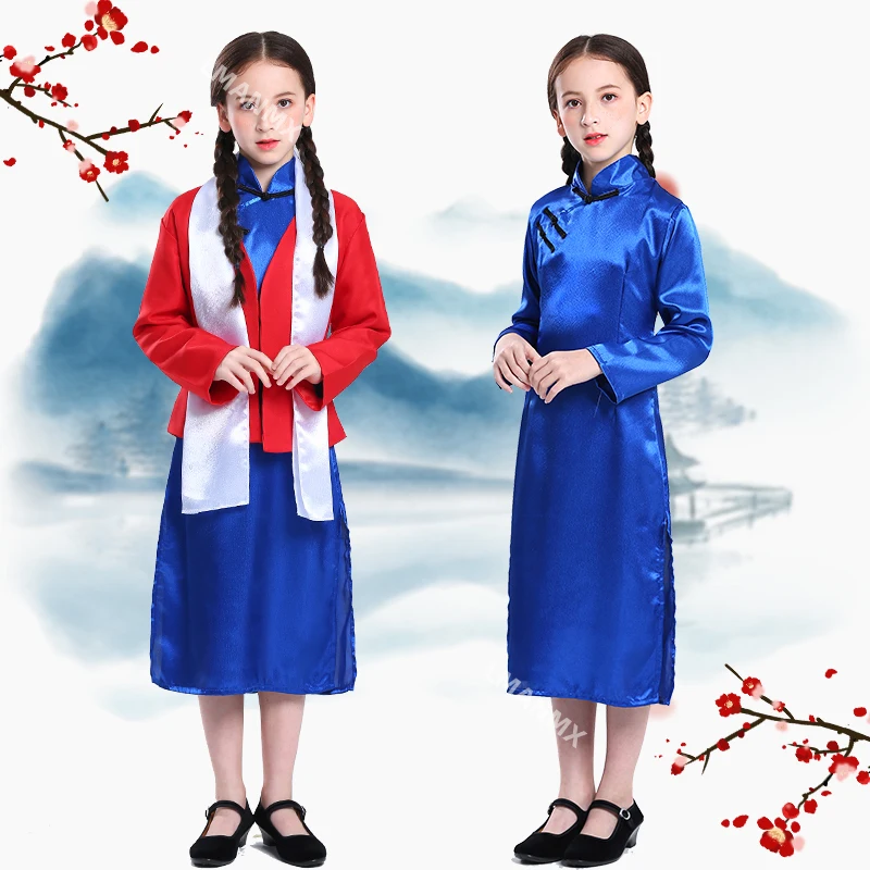 Kostium występu Jiang Jie haftowany czerwoną flagą, kostium występu dramatycznego, kostium męczennika dziennikarza