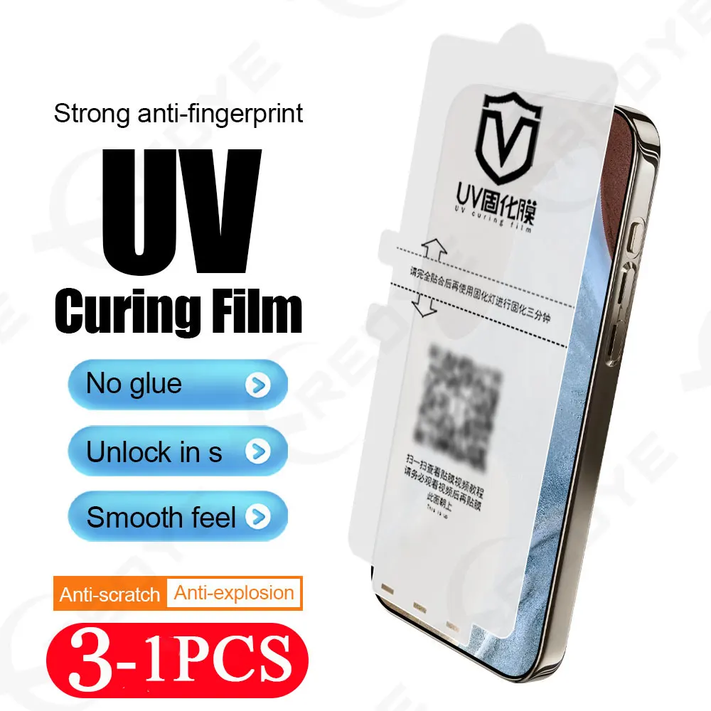 3/2/1 Pcs Phone Screen Protector for iPhone 16 Plus 15 UV Light Curing Protective Film 14 13 Pro Max Not Glass Film 12 11 Pro XS