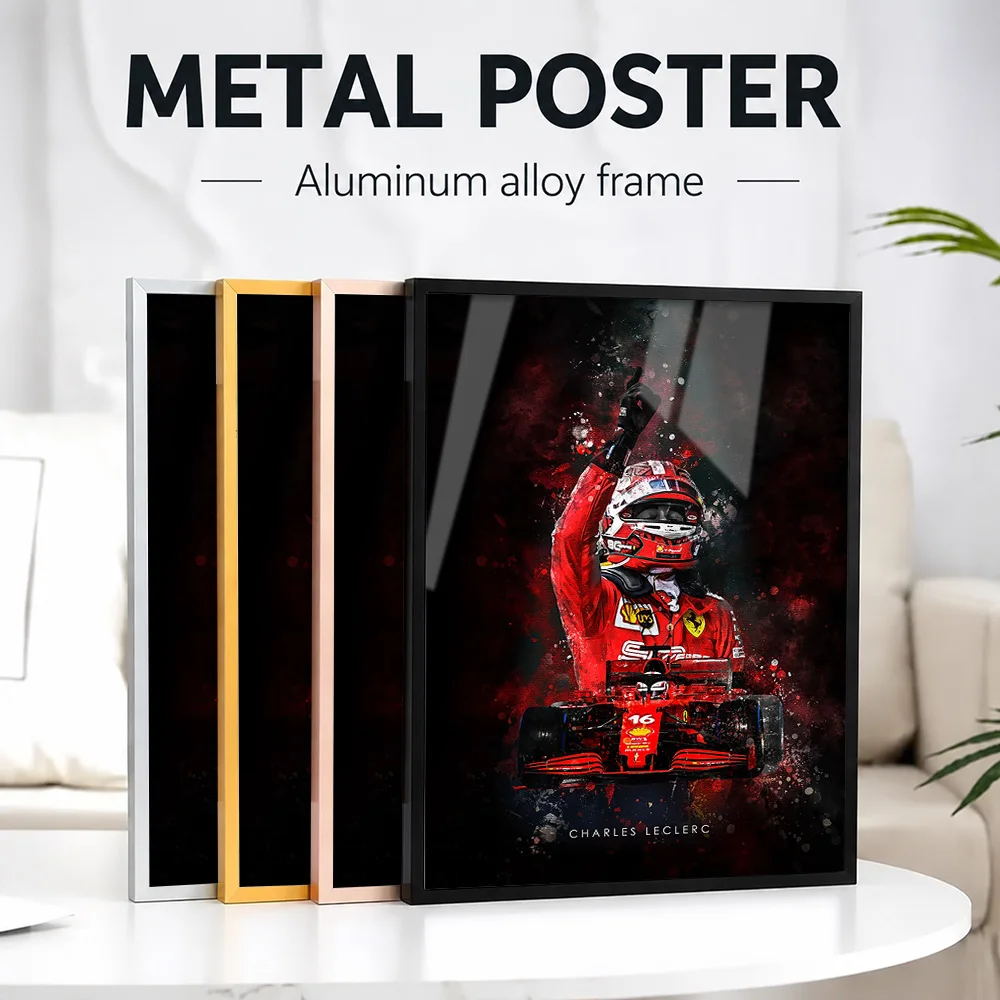 Charles Leclerc Framed Metal Poster Personalized Photo Industrial Graphic Style Wall Art For Driver Lounge Car Enthusiast Gift