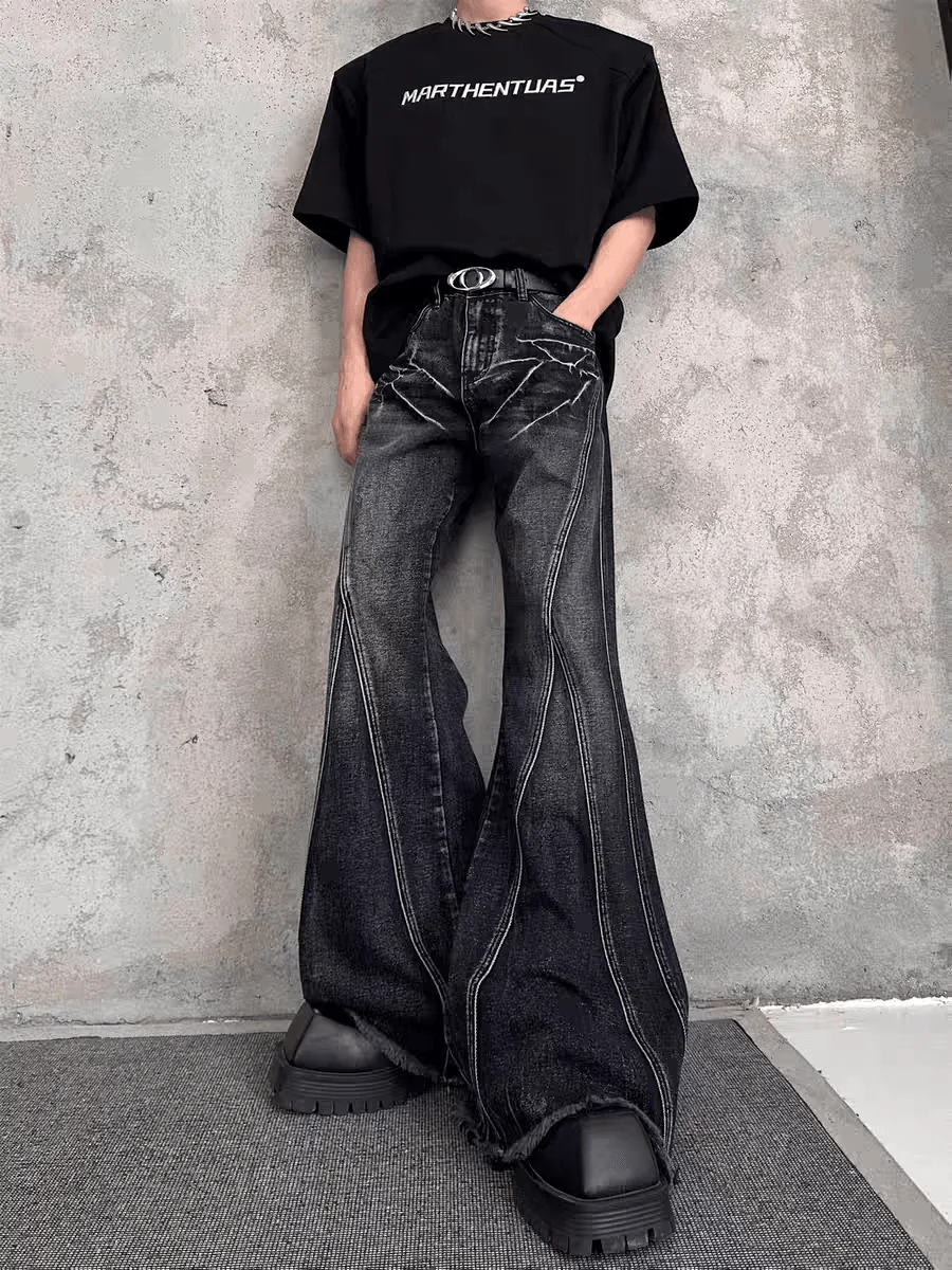 

Retro American Distressed Wide Leg Jeans Men's Loose Straight Floor-Length Trousers Cleanfit Vintage Style Men's Denim Jeans