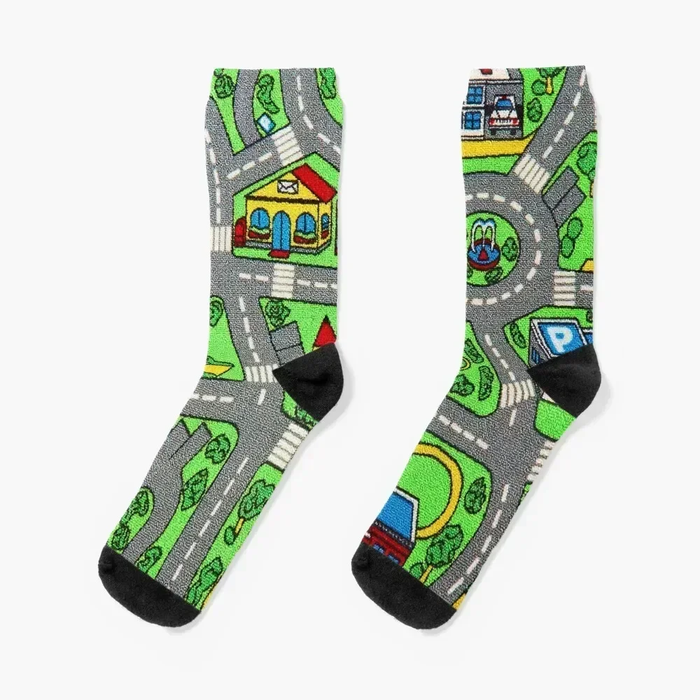 

90s nostalgia, nostalgic Track carpet Car Road Race Mat city Socks Lots warm winter cute Children's Socks Man Women's