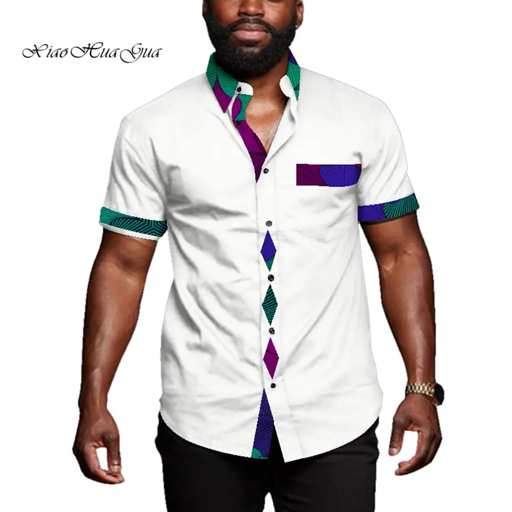 African Clothes for Causal Party Men Short Sleeve Shirts Tops Dashiki Men Riche African Print Top Shirt for Men WYN723