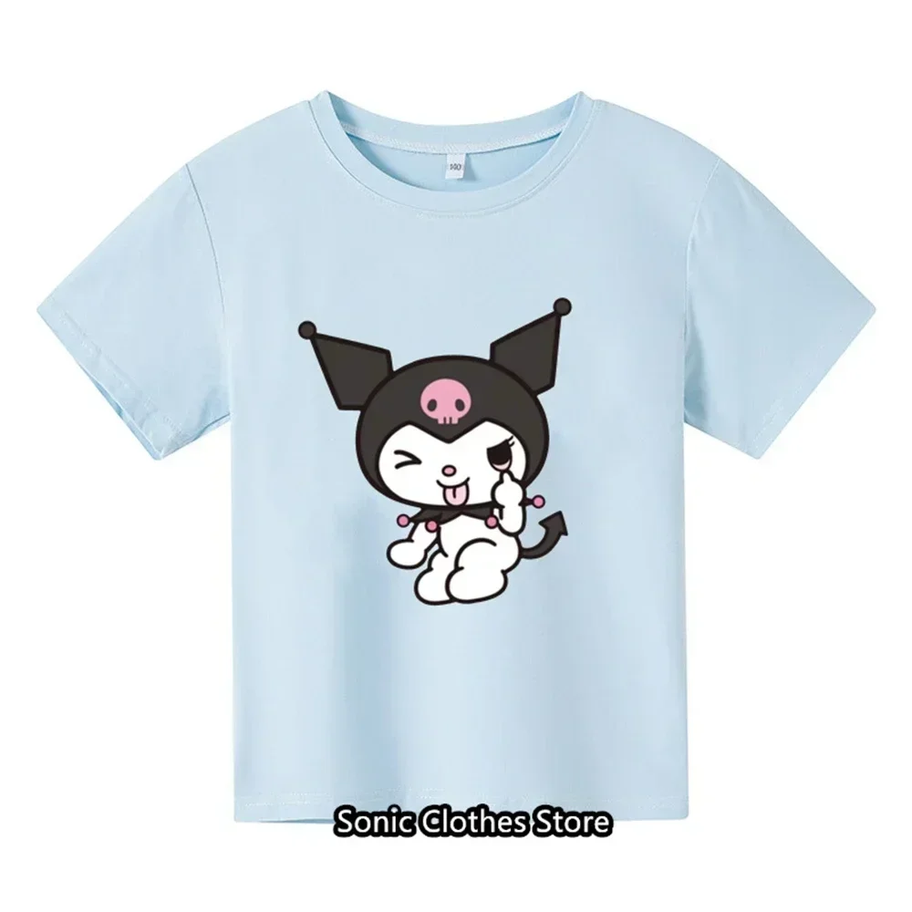 2024 New Kawaii Kuromi T-shirt  Children's Cartoon Anime Pattern Children's Girls Boys  Casual Short Sleeves