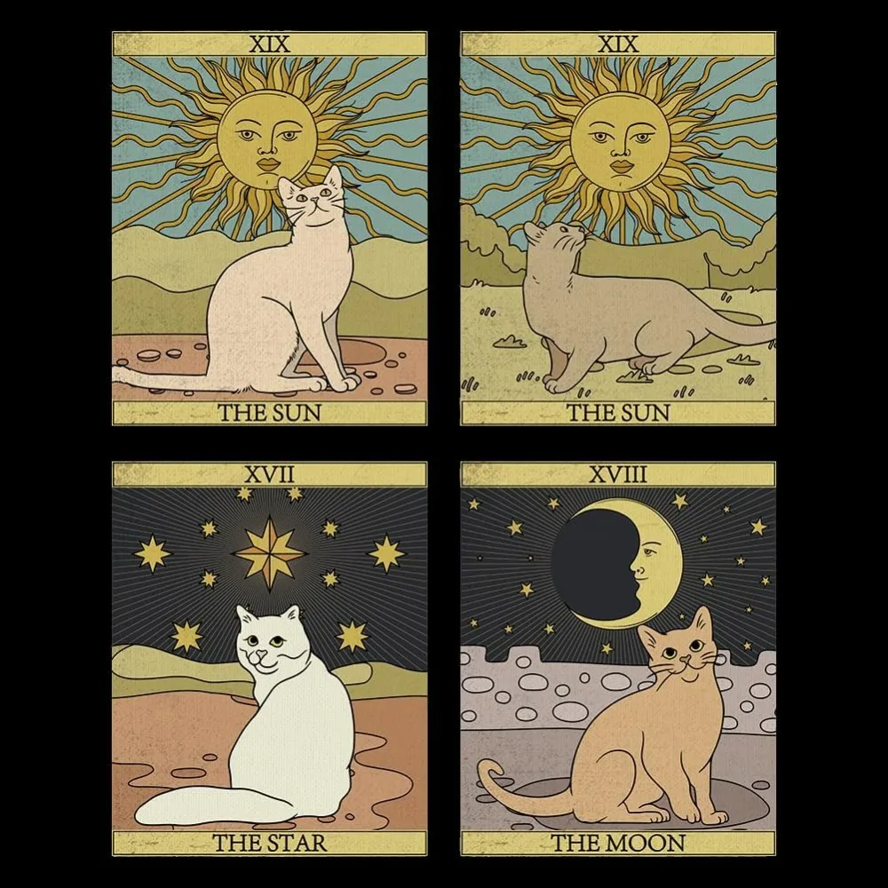 4 Pieces Cute Tapestries Cat Tarot Small Size Aesthetic Tapestry Wall Hanging Vintage Aesthetic Home Decoration for Bedroom