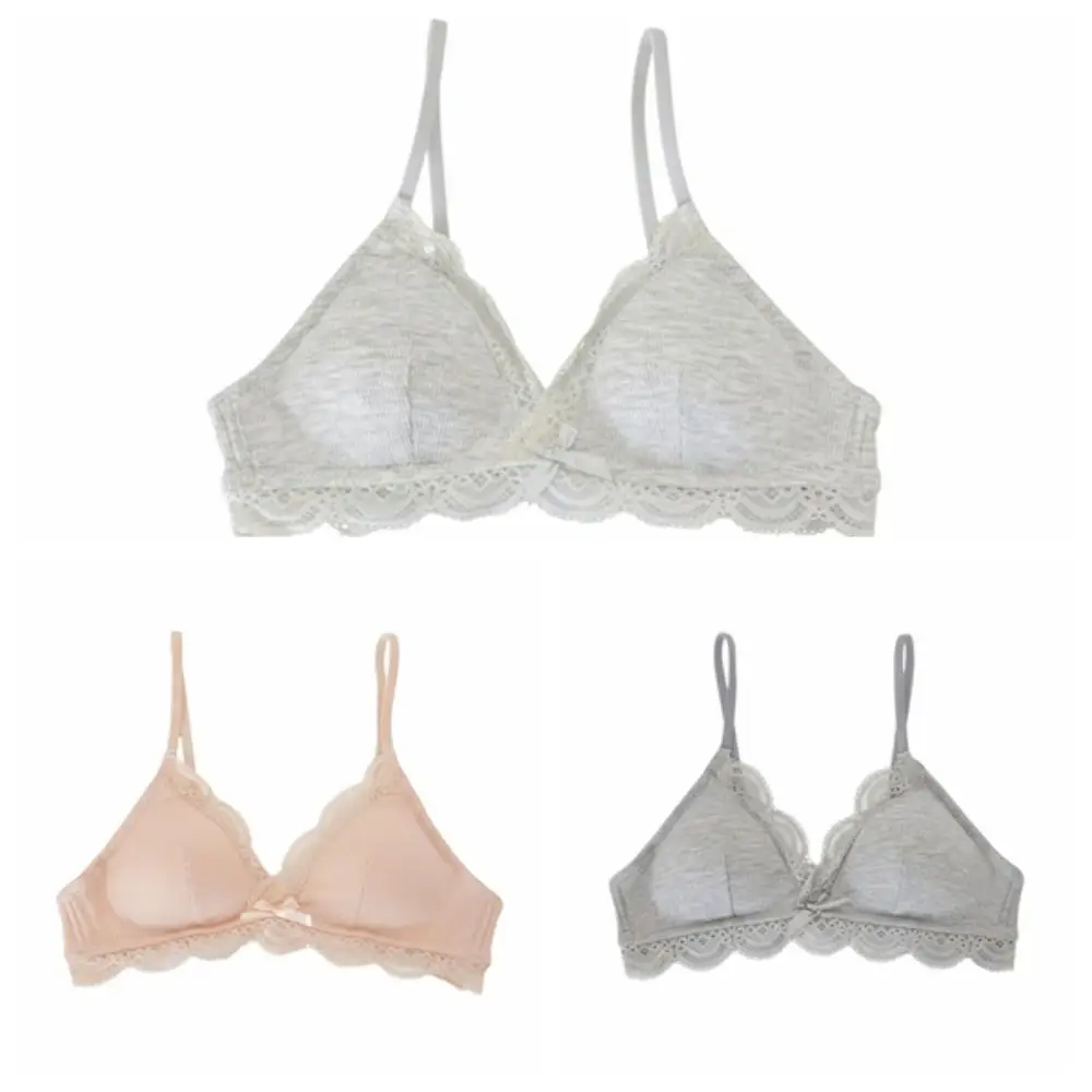 บราไร้สาย Sweet Sweet แบบเว้าลึก ป้องกันการหย่อนคล้อย ชุดชั้นในลูกไม้ผูกโบว์ สไตล์ฝรั่งเศส กันกระแทก บราดันทรงสำหรับสาวๆ