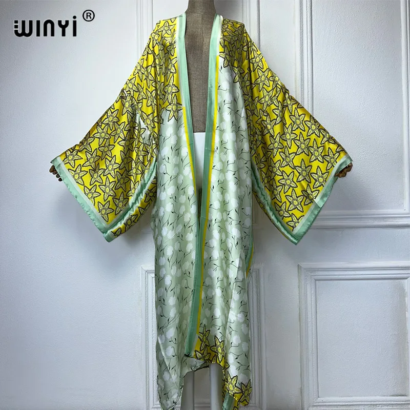 WINYI boho print Kimono Summer Cardigan Female Blouse abaya dubai luxury beach cover up african dresses for woman party kaftan