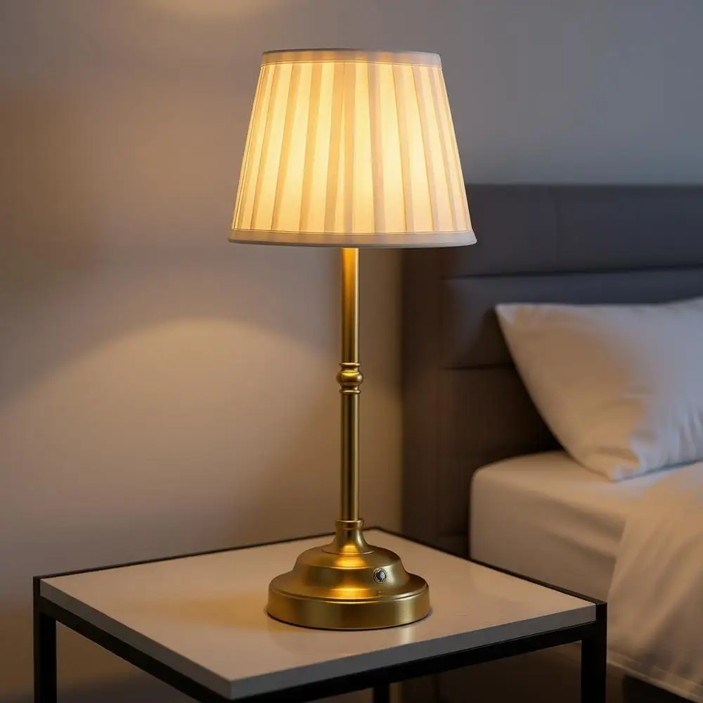 

Portable Cord Table Lamp, Fabric Shade Desk Lamp, 4000mAh Rechargeable Battery Powered Lighting, Dimmable Light for Dining Room,