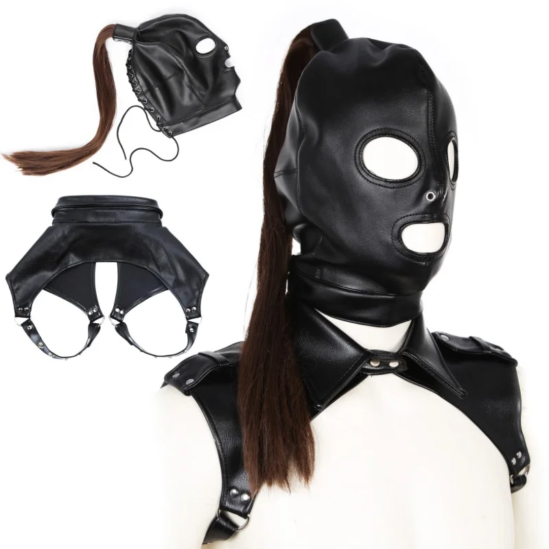 ملحقات غريبة على شكل حصان هود شعر مستعار مجهول قناع المرحلة الدعائم Bdsm زوجين لعبة عبودية الملابس السلع البديلة للبالغين