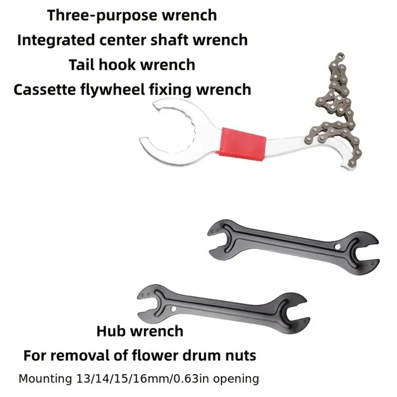 HOTB72A Chain Tool, Spoke Wrench, Freehub, Freewheel And Bottom Bracket Removal Set- Bicycle Repair Tool Kit