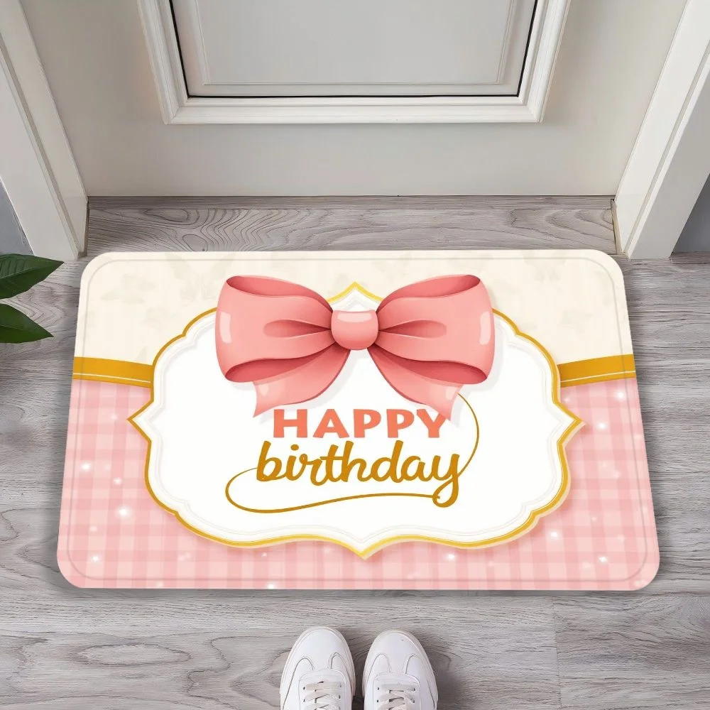 VIKAMA Typographic & Floral Flannel Door Mat, Non-Slip Washable, Decor for Entryway Front Door Living Room Kitchen Bedroom