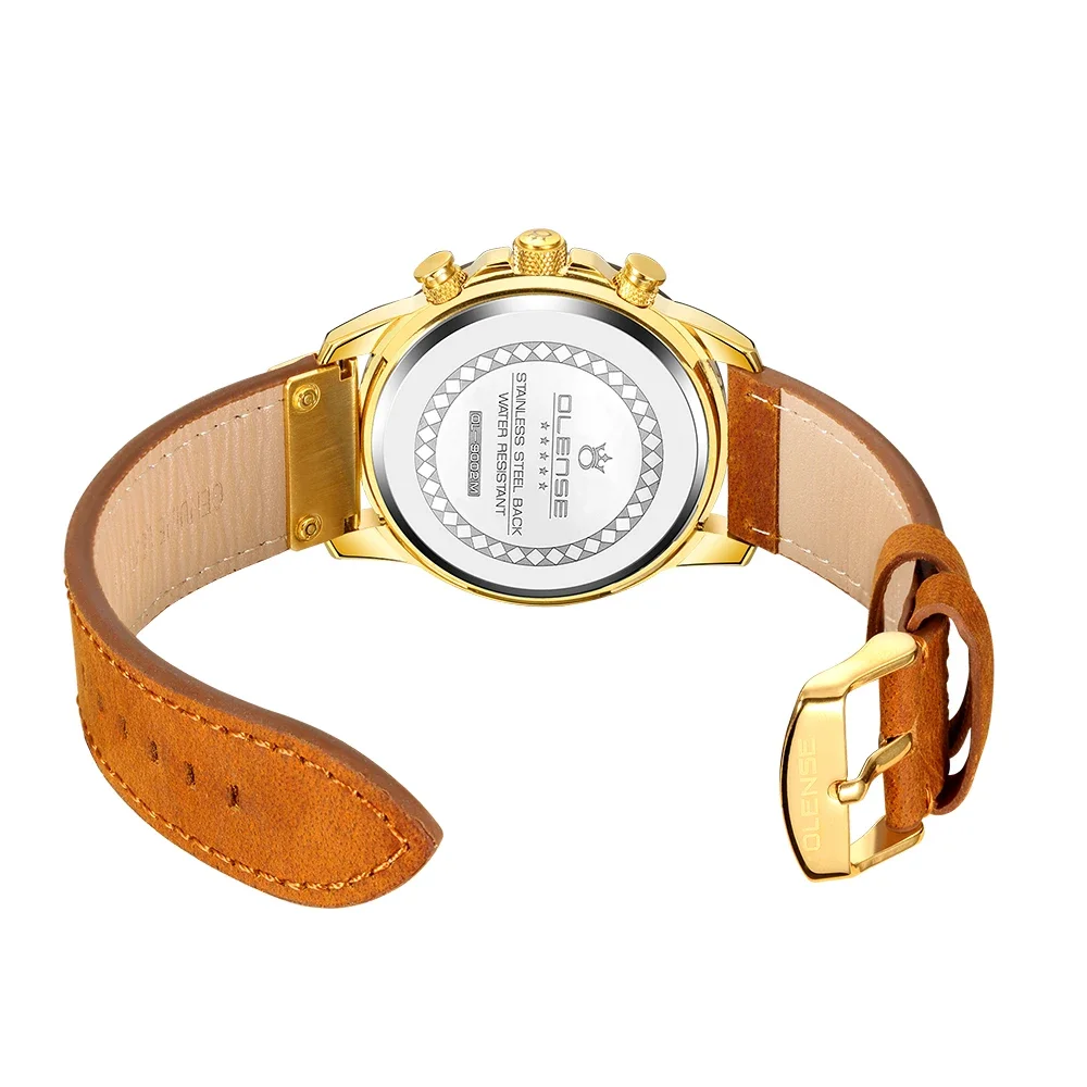 남성 정품 가죽 시계 블루 라이트 유리 다기능 쿼츠 시계, 군사 방수 날짜 크로노그래프 시계