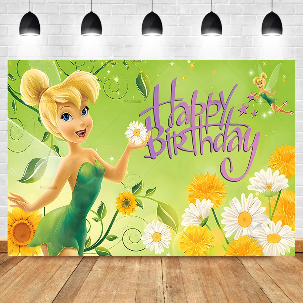 Green Tinkerbell Backdrop for Birthday Party Fairy Photo Backgrounds Fairy Theme Baby Shower Banner Custom Birthday Decoration