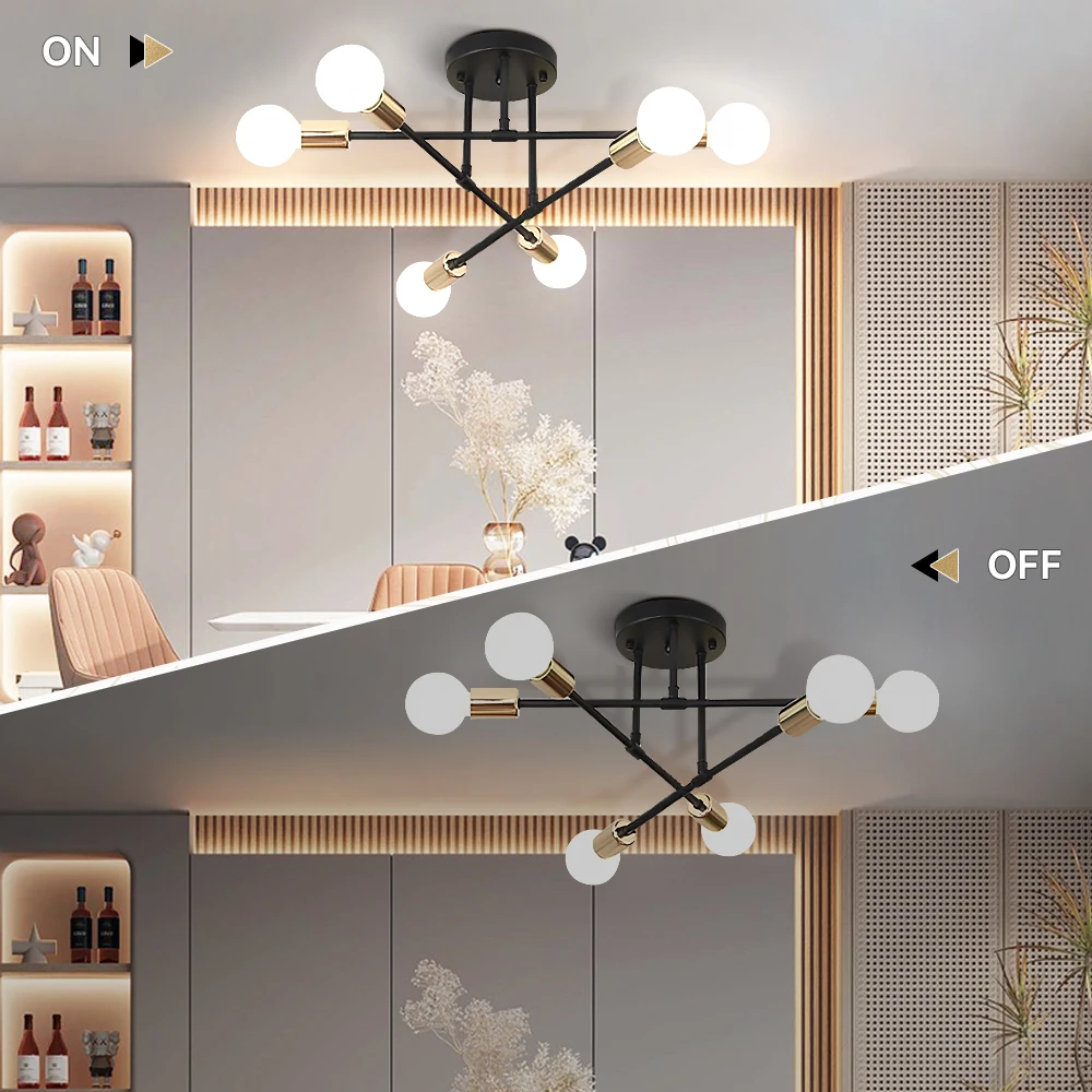 E27 LED-Deckenpendelleuchte Retro Metallmaterial 6-Köpfige Deckenlampe für Schlafzimmer Wohnzimmer Moderne Pendelleuchten-Dekoration – Detail 3