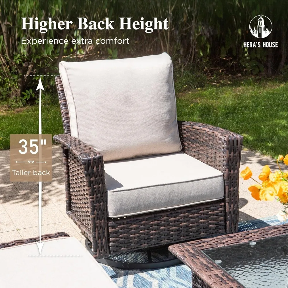 Patio Furniture Set,High Back Swivel Chair with 5.5"Thick Cushions,Oversized Outdoor Wicker Conversation Set for Garden Backyard