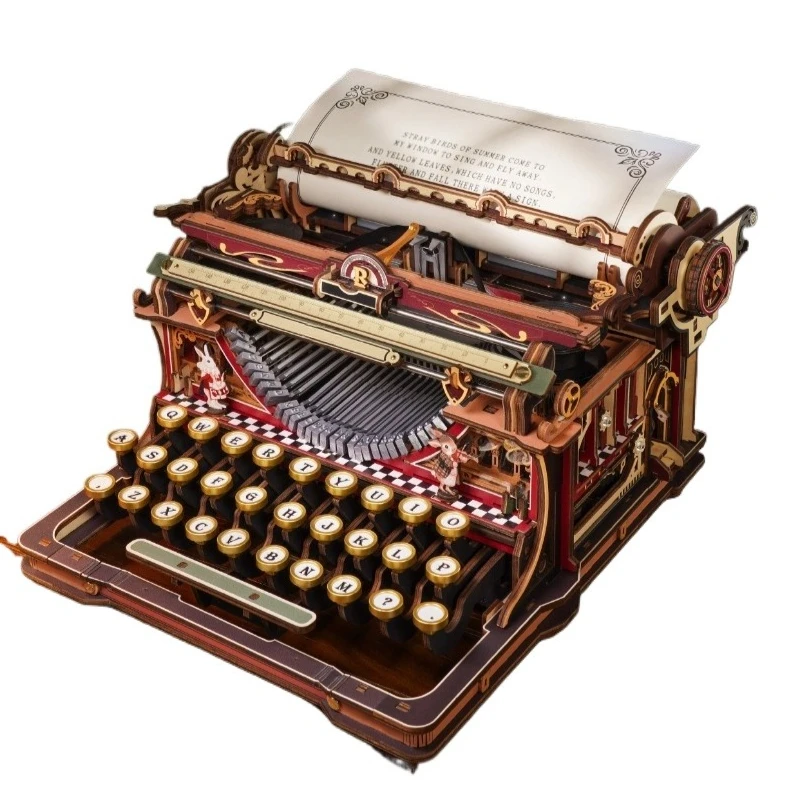 Vintage Mechanical Typewriter DIY Wooden Puzzle 3D Building Model Kit Retro Desk Decor Creative Craft Birthday Gift  Adult Kids