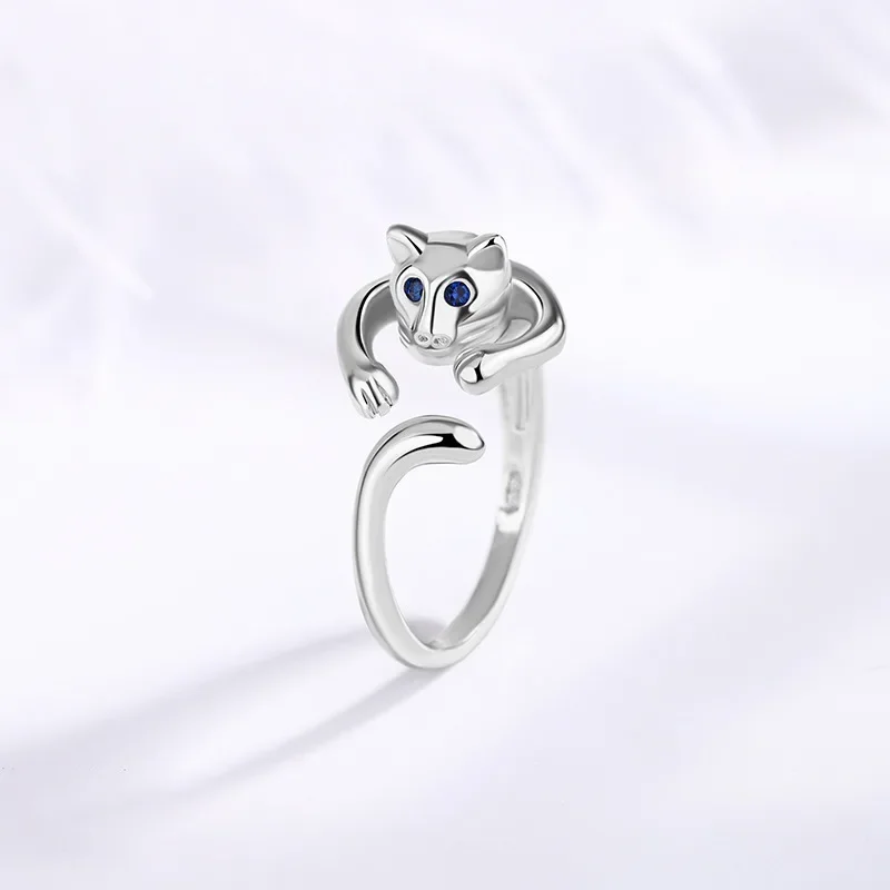 

925 Sterling Silver Rings for Women Girl Leopard Animal Blue Stone Eyes Tail Gold Color Fox Lovely Fashion Jewelry Dropshipping