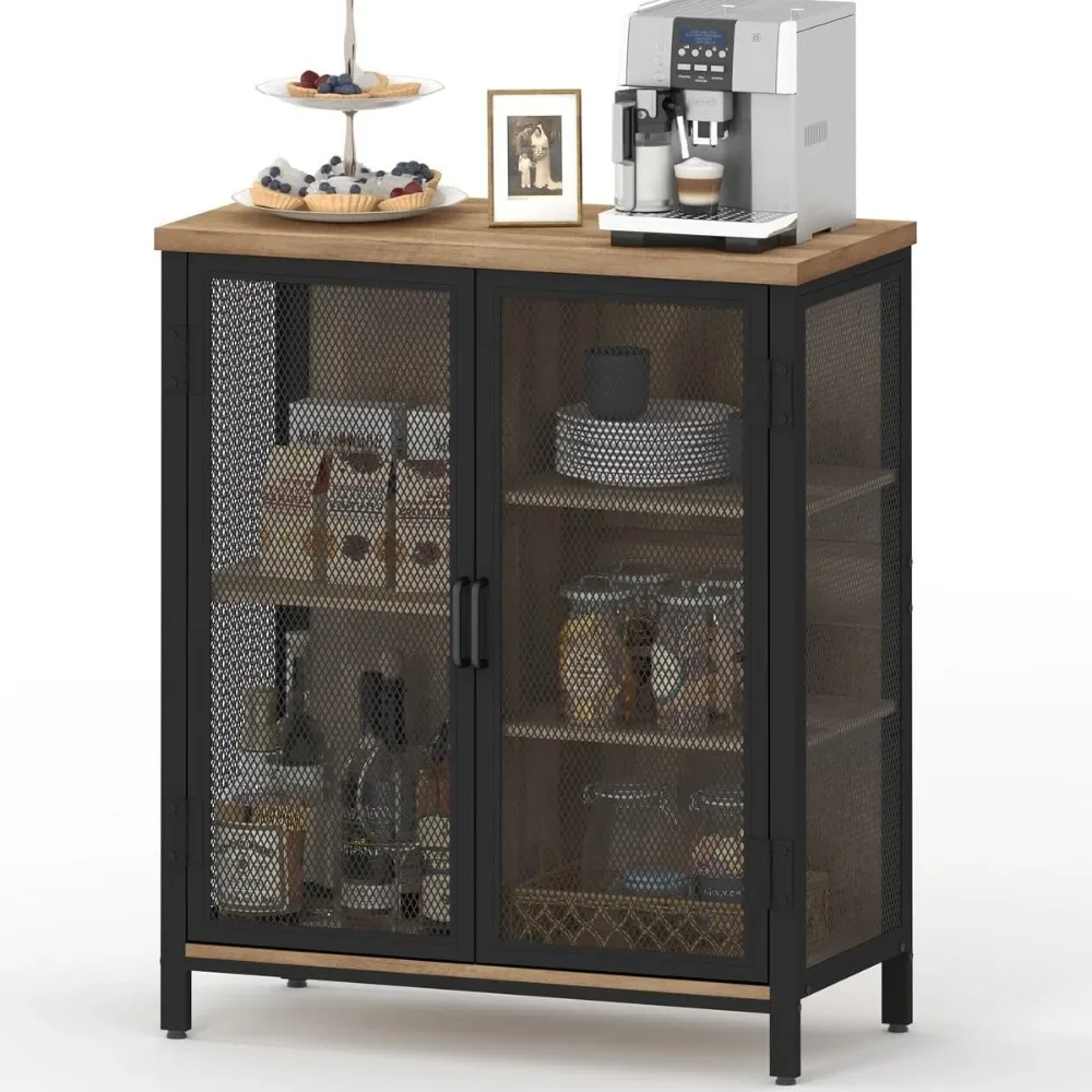 

Small Bar Cabinet with Storage for Home,Rustic Farmhouse Liquor Cabinet Industrial Buffet Cabinet for Living Room (Vintage Oak)