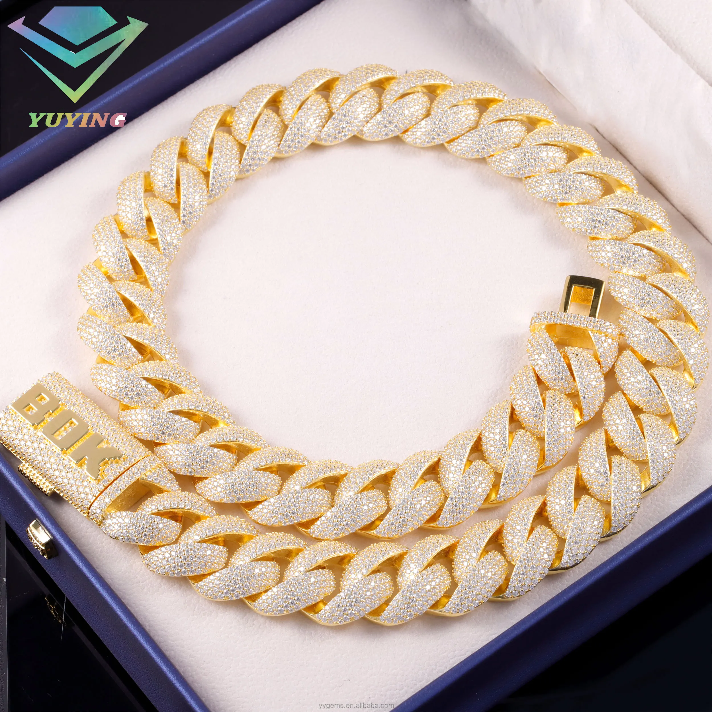 Rapper Jewelry Big Size 22mm White Gold Sterling Silver Hip Hop Necklace Miami Vvs Moissanite Diamond Cuban Link Chain.,，