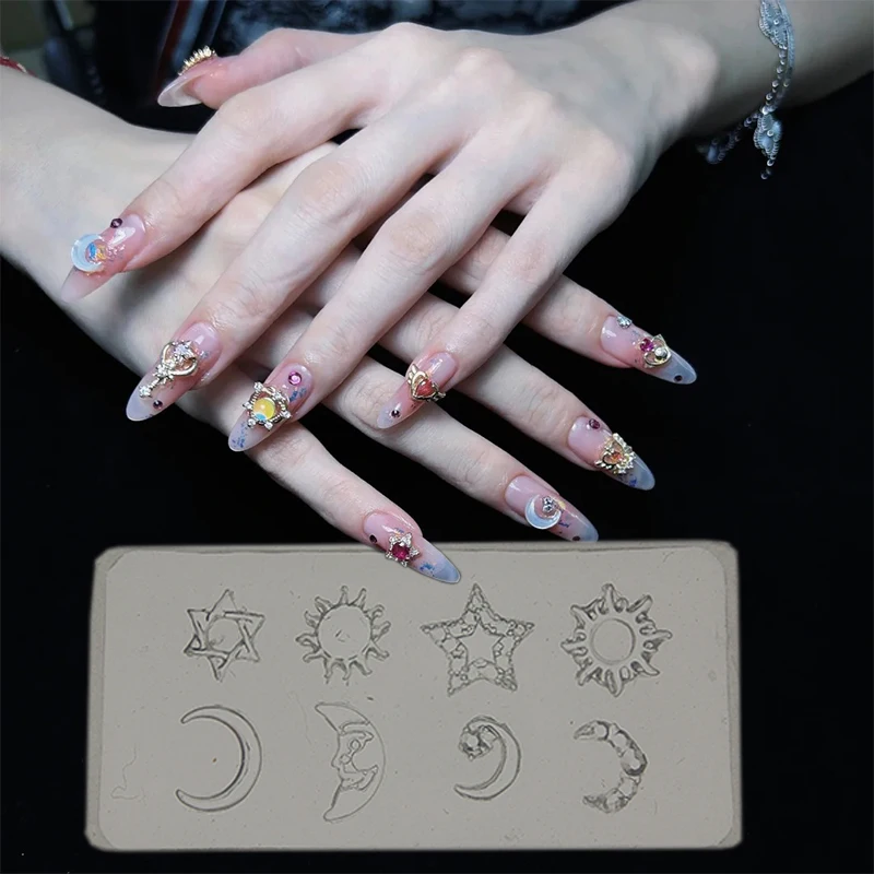 

4*2cm Sun Moon Star 3D Acrylic Nail Mold Nail Decora Transparent Carving Mold Silicone Stamping DIY Jewelry Manicure Accessory%