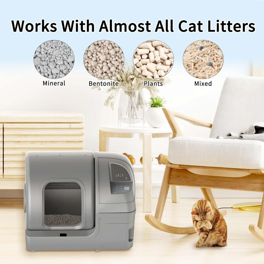 Automatic Cat Litter Box Self Cleaning 100L Extra Large Cat Litter Box with APP Control& Safe Alert & Smart Health Monitor