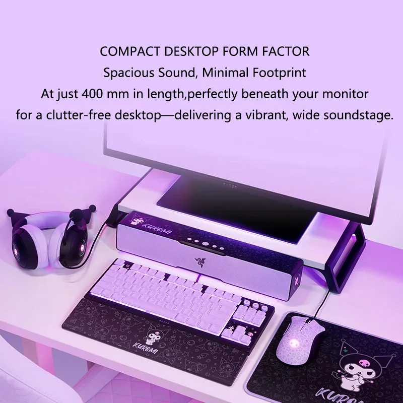 Razer PC Gaming Soundbar Sanrio Kuromi Edition بلوتوث ستيريو RGB كمبيوتر محمول الهاتف المحمول أقراص الكمبيوتر سماعات المسرح المنزلي