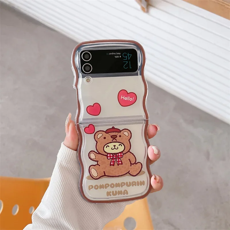 Capa de telefone de urso marrom dos desenhos animados, capa protetora, tampa traseira para Samsung Galaxy Z Flip, 6, 5, 4, 3, ZFlip3, ZFlip4, ZFlip5, ZFlip6