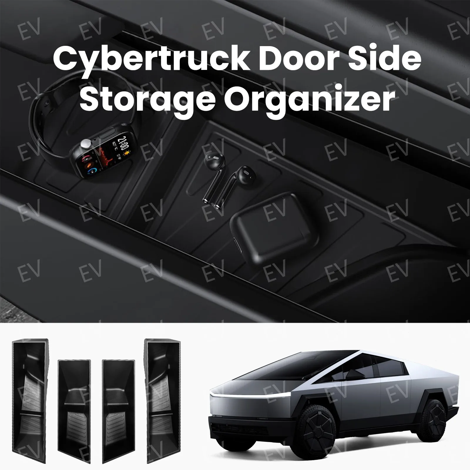 4 pcs Door Side Storage Box Container For 2024 Tesla Cybertruck Hidden Handle Black Barrel Organizer Tray Bins