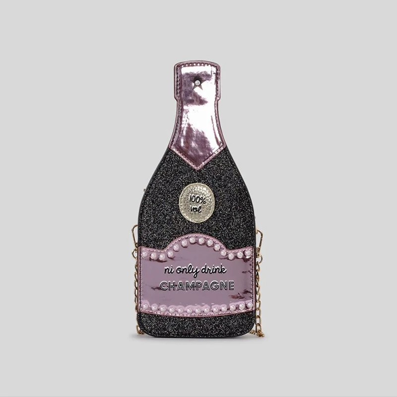 Creative letter wine bottle design women shoulder bag personalized glitter crossbody bags funny cute small phone purses 2024