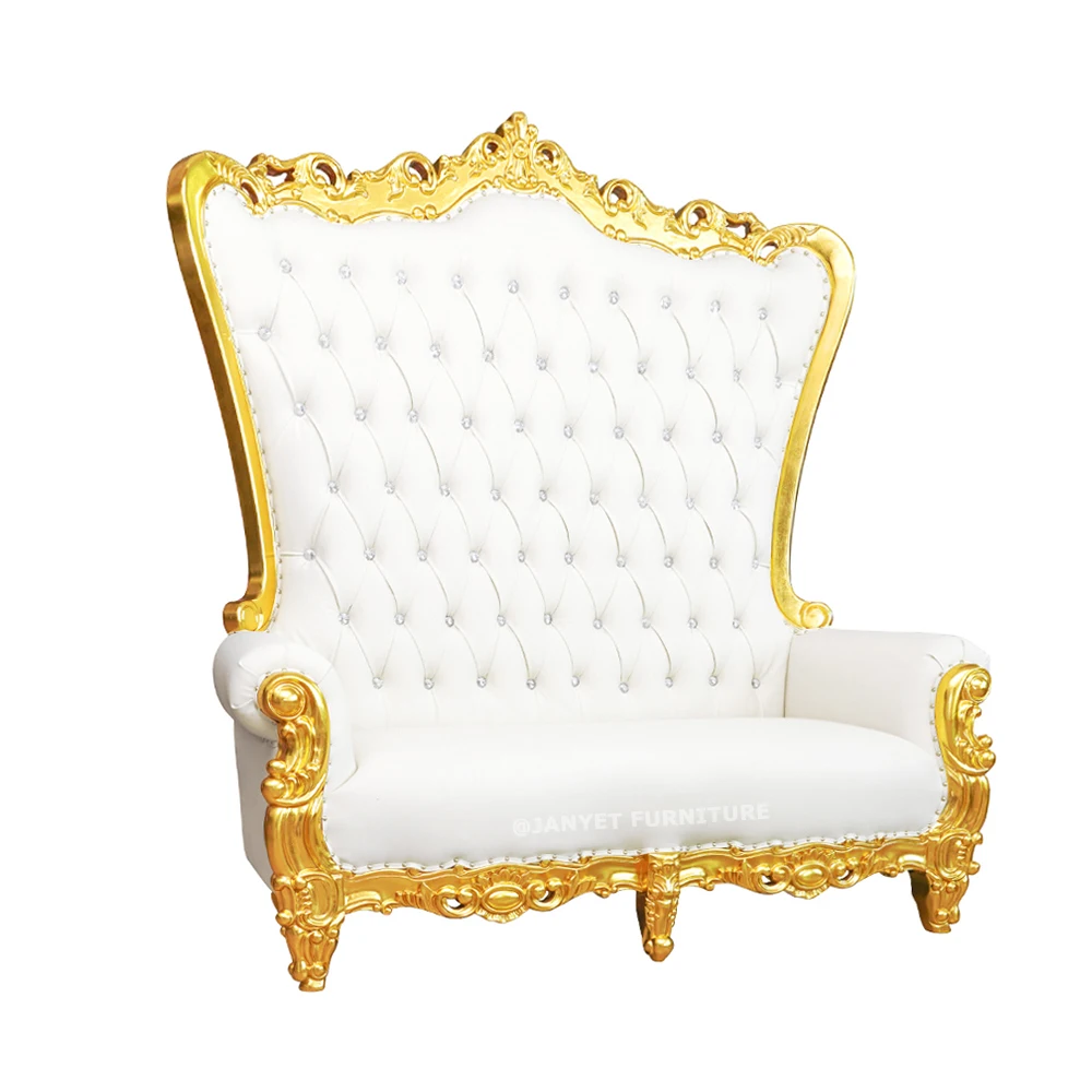 Luxury Royal Wedding Event Venue Loveseat Chair Double Throne White and Gold