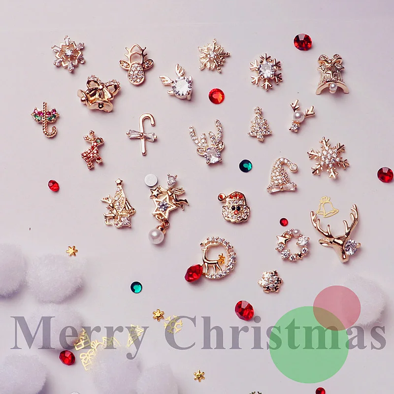 5Pcs Nail Art Jewelry Christmas Zircon Alloy Diamond Snowflake Christmas Tree Elk Bells Super Flash Luxury Nail Accessories